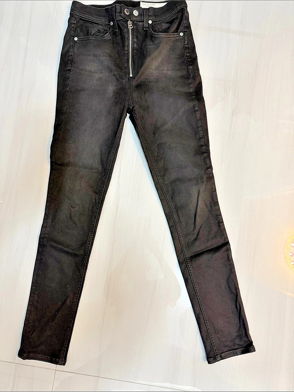 rag & bone Nina High-Rise Skinny Jean in Coated Black Jeans Black Waist 27